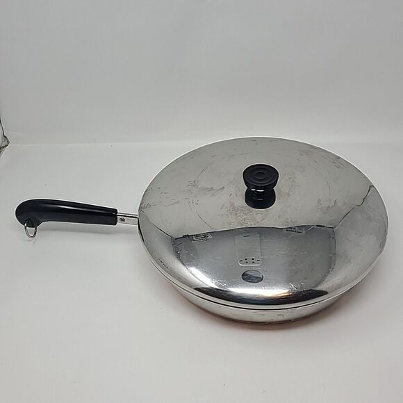 Revere Ware Vintage 12 Inch Skillet Fry Pan & Lid Copper Bottom Clinton ILL USA - Picture 2 of 5